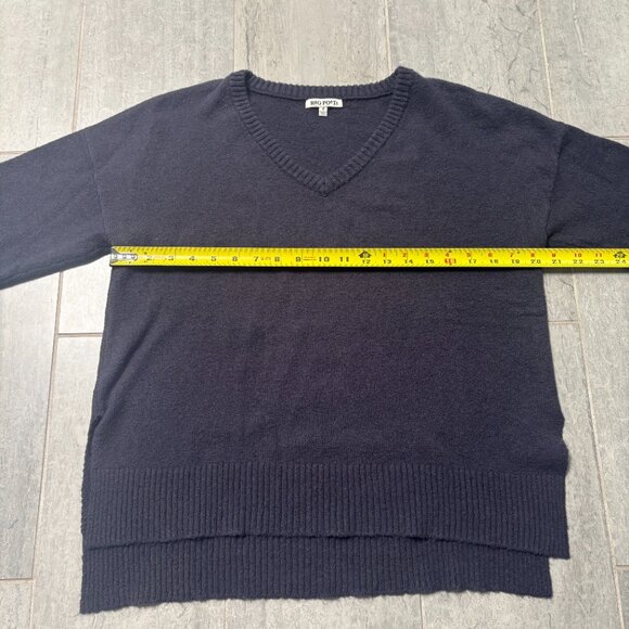 Rag Poets V-Neck High-Low Varsity Striped Oversized Sweater Navy Blue Size Small - Picture 7 of 9